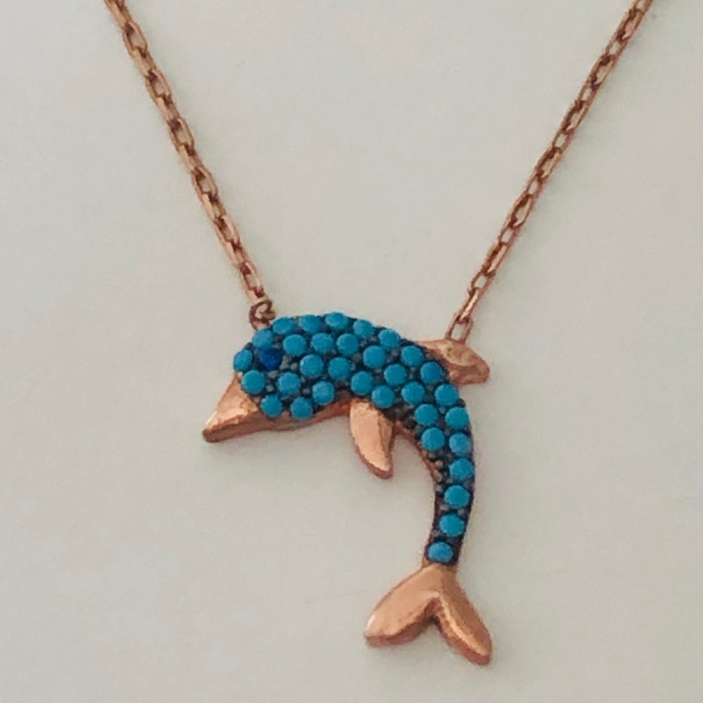 Dolphin necklace 925 silver turquoise stones - Picture 7 of 8